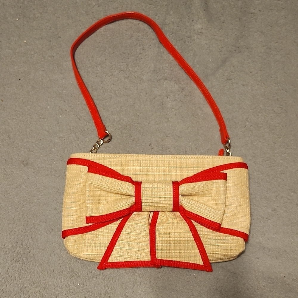 Elegant Red and Cream Bow Accent Women's Bag